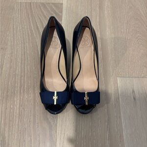 Tory Burch Women's Navy Blue Peep Toe Heels